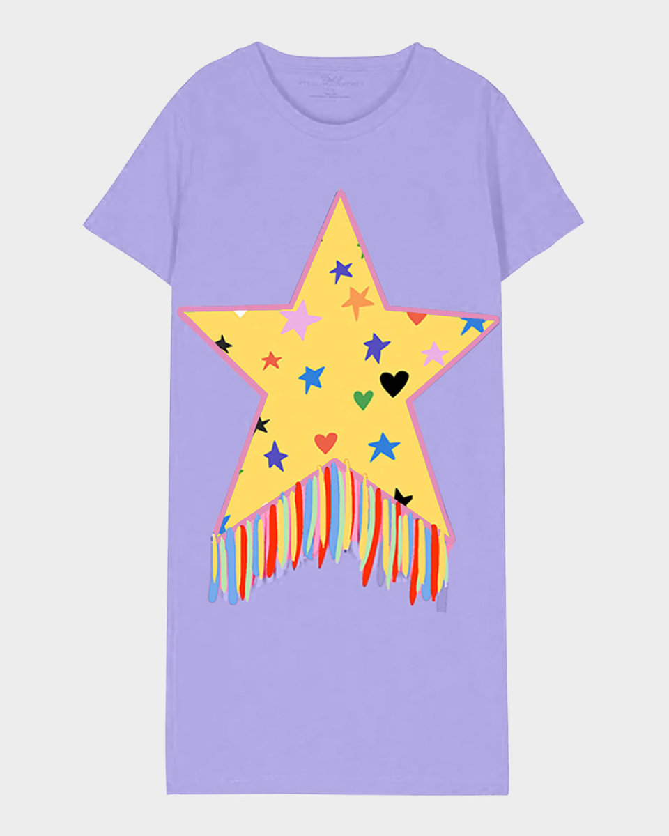 Girl's Fringed Star T-Shirt Dress, Size 4-10